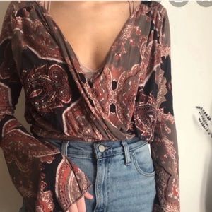 Free people paisley boho bell sleeve top